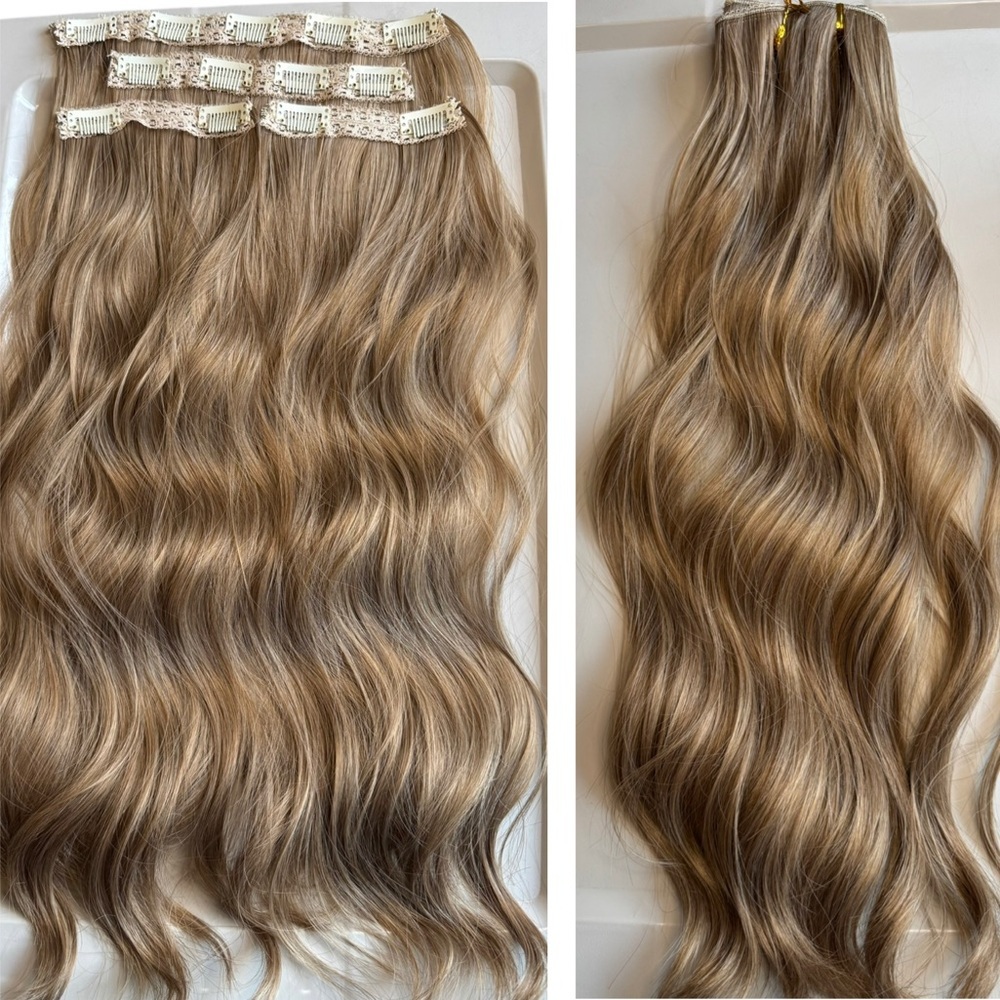 Clip In Light Brown Hair Extensions 20 In Wavy Hair - Picture 1 of 5